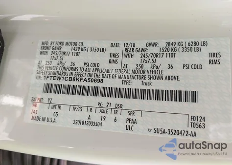 2019 Ford F-150 Xl from USA, damaged, VIN 1FTEW1CB8KFA50698